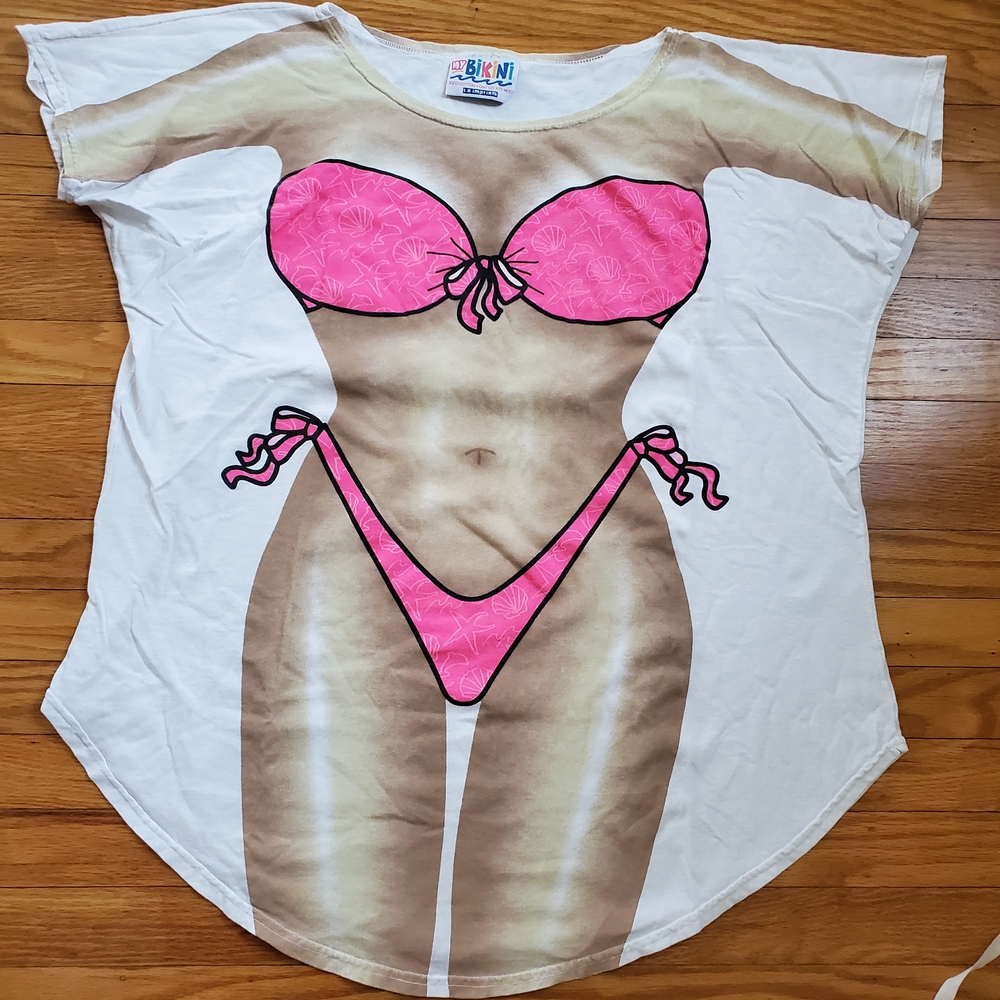 Vintage MY BIKINI Heavy Cotton Colorful Logo Tee - Multicolor Text on Whitesz L